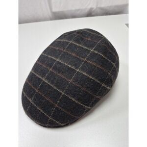 Scala Newsboy Hat Flat Cap Fitted Mens XL Black Plaid Wool Blend Lined  Italy